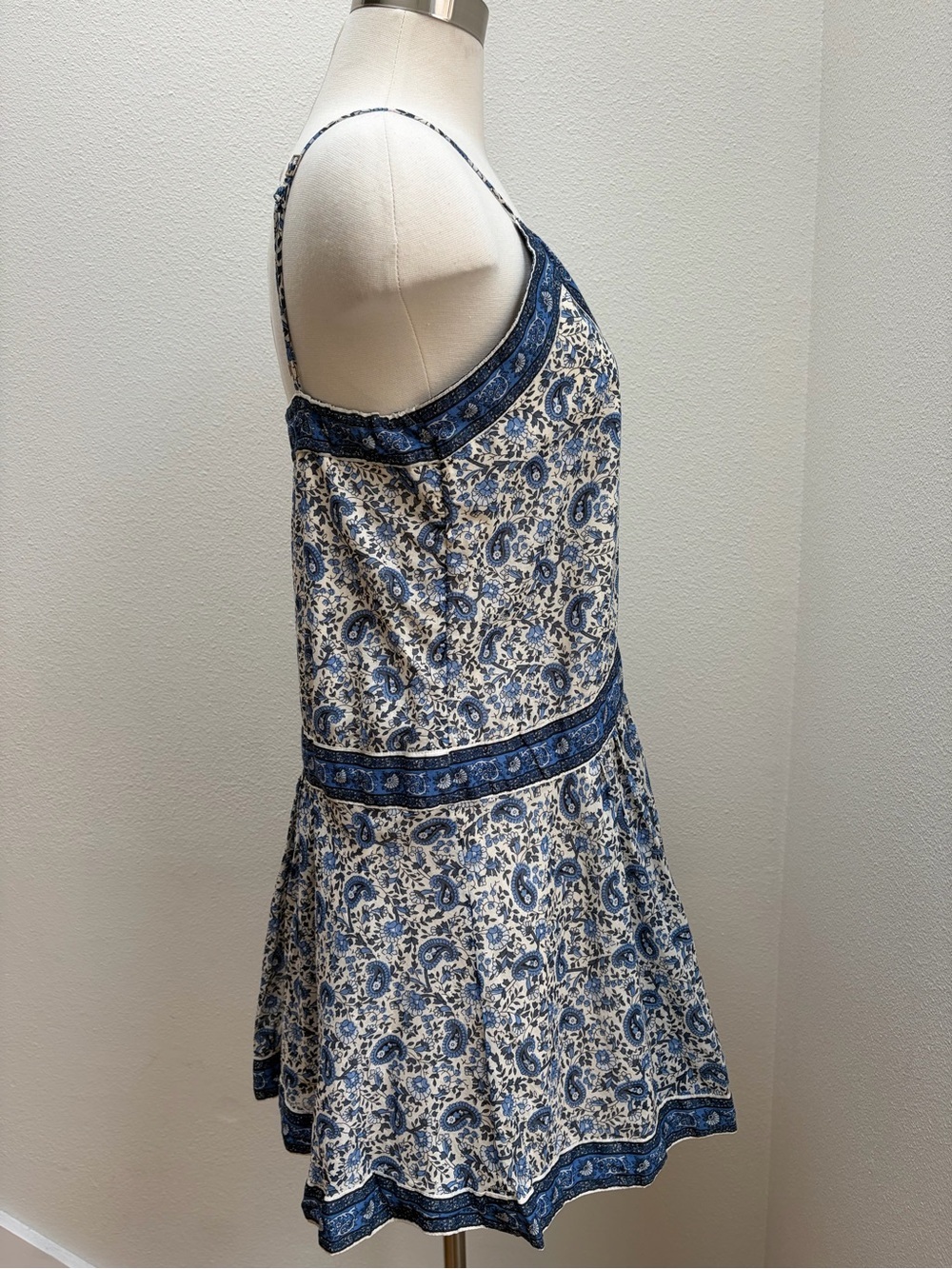 Abercrombie Babydoll Mini Dress Paisley Sundress Cotton Blue White Size Medium - Picture 10 of 13